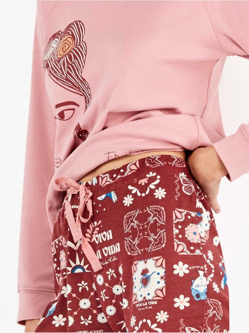 Pijama largo de frida kahlo en tejido de punto con algodón - Kiabi