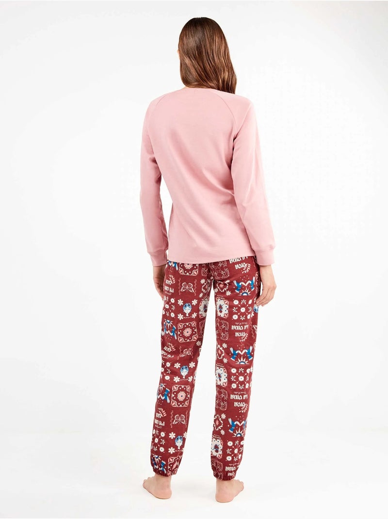 Pijama largo de frida kahlo en tejido de punto con algodón Roze - Kiabi