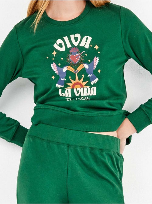 Pijama largo de frida kahlo en tejido de punto con algodón - Kiabi