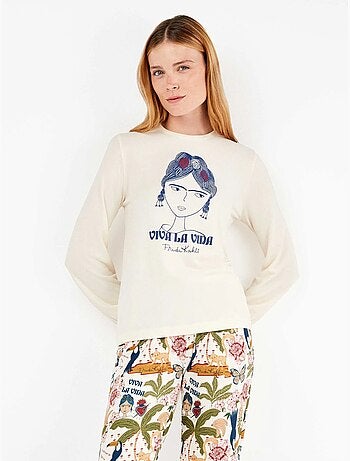 Pijama largo de frida kahlo en tejido de punto