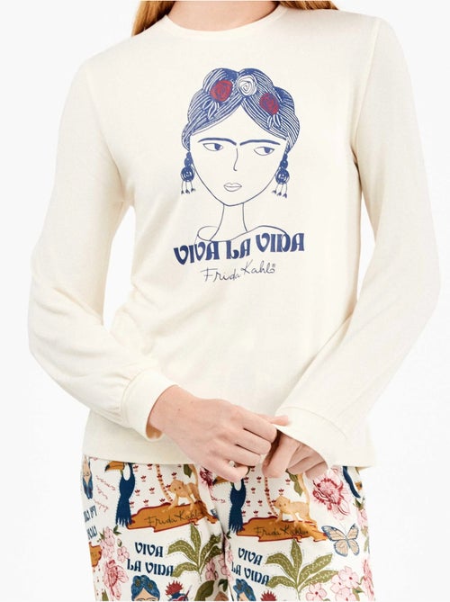 Pijama largo de frida kahlo en tejido de punto - Kiabi