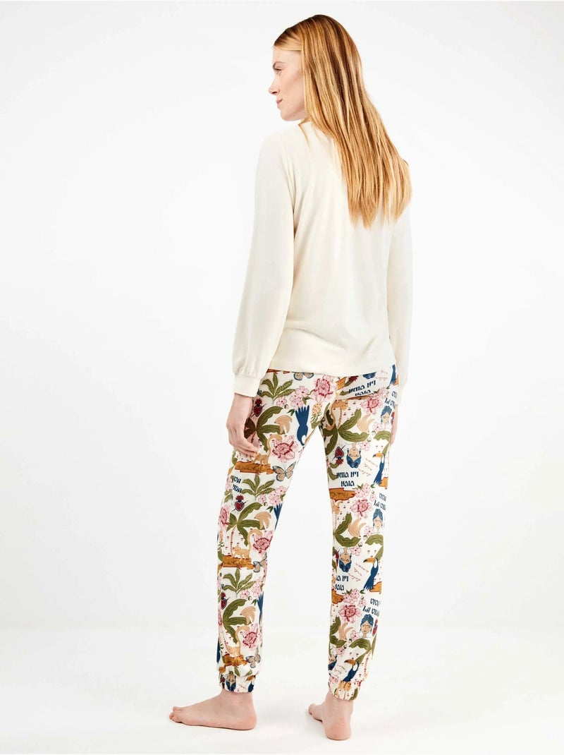 Pijama largo de frida kahlo en tejido de punto Ecru - Kiabi