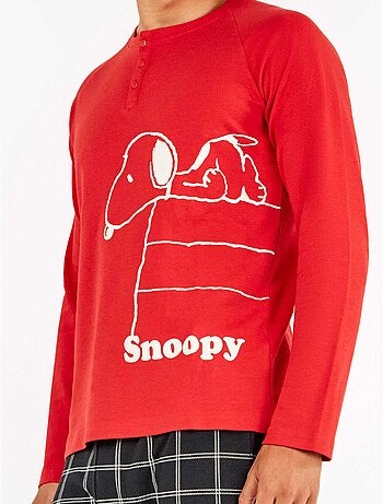Pijama largo de hombre de snoopy abotonado cuello en algodón