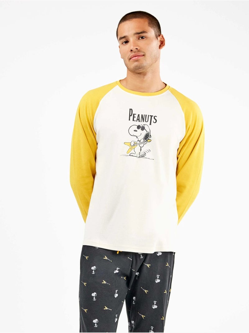 Pijama largo de hombre snoopy en punto de algodón Ecru - Kiabi