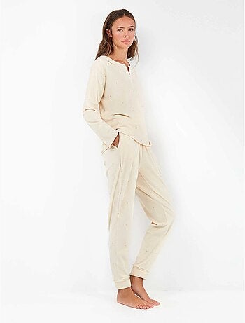 Pijama largo de lunares en tejido polar elástico