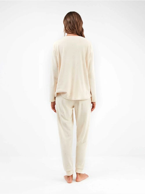 Pijama largo de lunares en tejido polar elástico - Kiabi