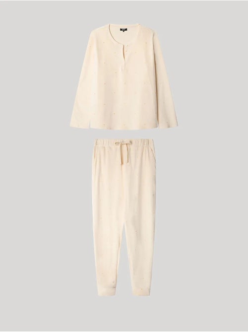 Pijama largo de lunares en tejido polar elástico - Kiabi