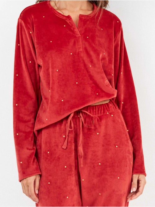 Pijama largo de lunares en tejido polar elástico - Kiabi