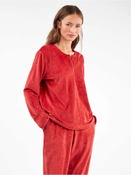 Pijama largo de lunares en tejido polar elástico - Kiabi
