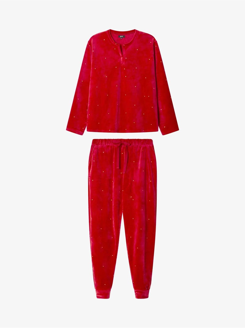 Pijama largo de lunares en tejido polar elástico Granaatappel - Kiabi