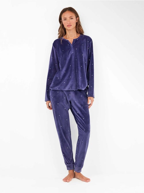 Pijama largo de lunares en tejido polar elástico - Kiabi