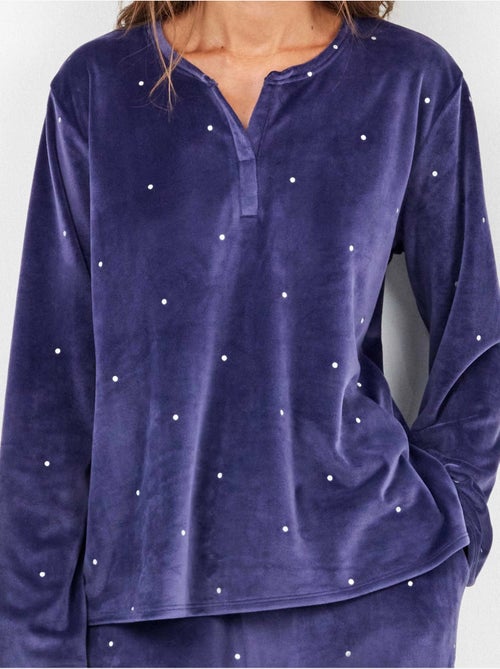 Pijama largo de lunares en tejido polar elástico - Kiabi