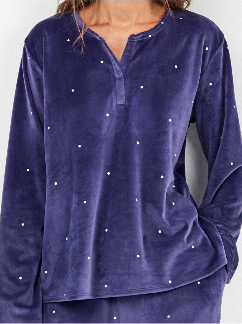 Pijama largo de lunares en tejido polar elástico Marineblauw - Kiabi