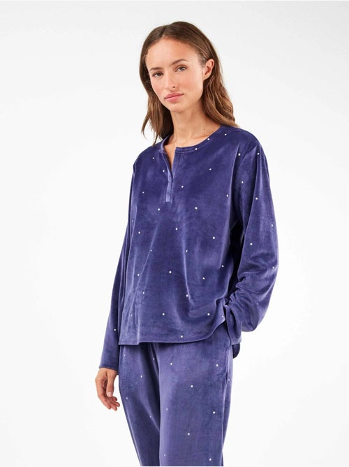 Pijama largo de lunares en tejido polar elástico - Kiabi