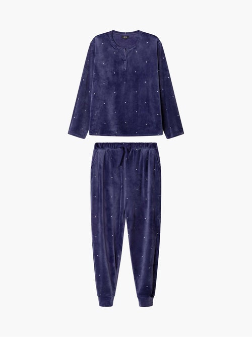 Pijama largo de lunares en tejido polar elástico - Kiabi