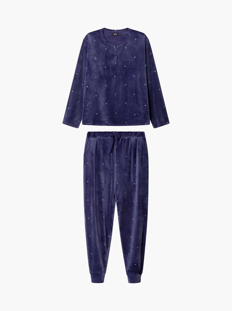 Pijama largo de lunares en tejido polar elástico Marineblauw - Kiabi
