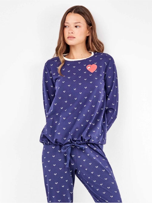 Pijama largo microestampado de corazones en tejido de algodón - Kiabi