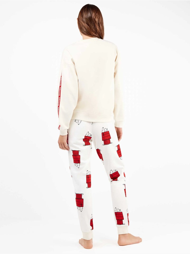 Pijama largo snoopy de felpa elástica con interior suave Ecru - Kiabi