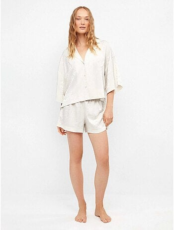 Pijamaset van shorts en shirt in satijn jacquard stof