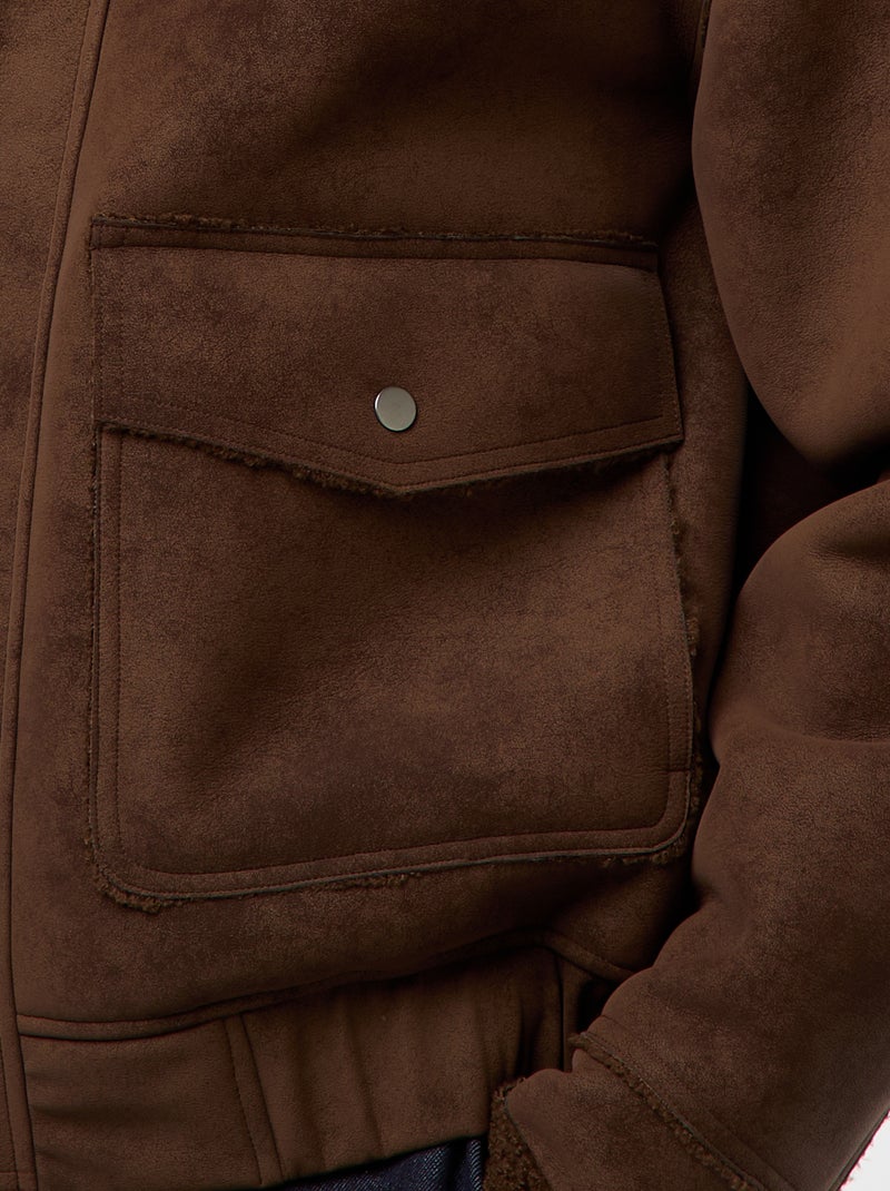 Pilotenjack met kraag van imitatieschapenvacht Bruin - Kiabi