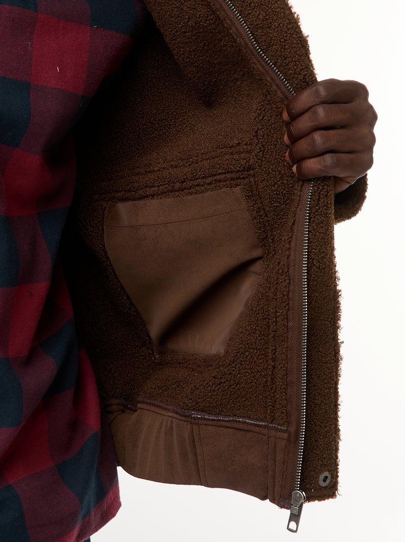 Pilotenjack met kraag van imitatieschapenvacht Bruin - Kiabi