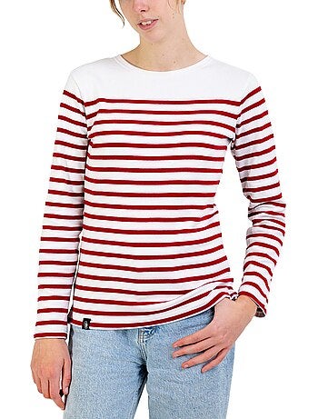 PIRIAC Dames Bretonse top van dik biologisch katoen - T-shirt met lange mouwen en strepen
