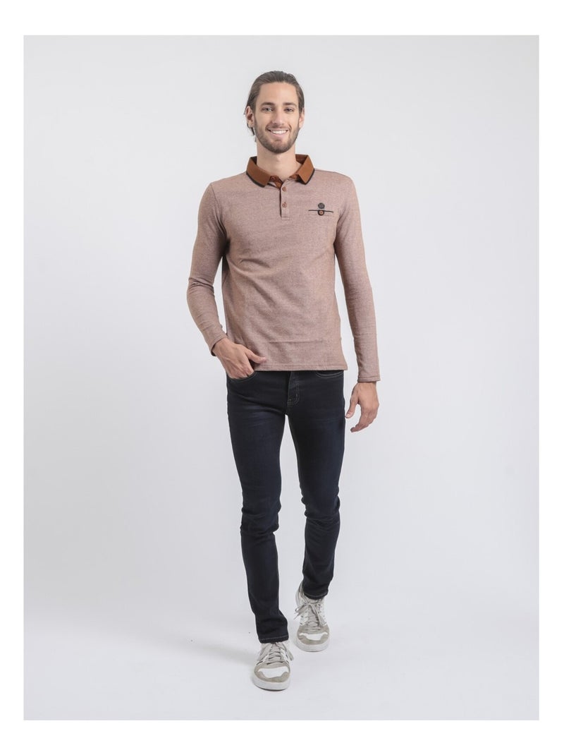 PIWANGA poloshirt met lange mouwen van puur katoen Caramelbruin - Kiabi