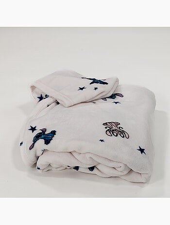 Plaid à Capuche Flanelle Disney Stitch & Angel 120x150cm – Étoiles Rose Pâle – 100% Polyester – Lice