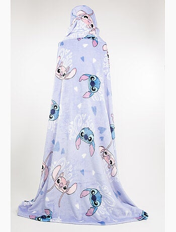 Plaid à Capuche Flanelle Disney Stitch & Angel 2 Cute 120x150cm – All-Over Bleu – 100% Polyester – L