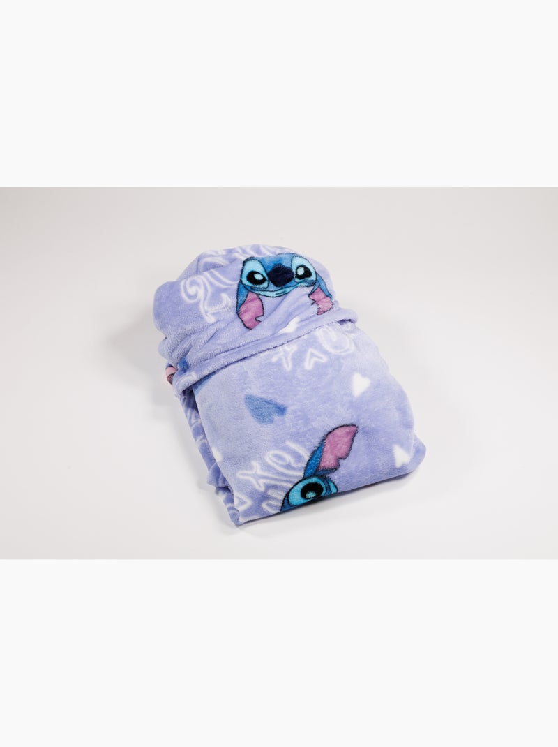 Plaid à Capuche Flanelle Disney Stitch & Angel 2 Cute 120x150cm – All-Over Bleu – 100% Polyester – L Noir Mauve - Kiabi