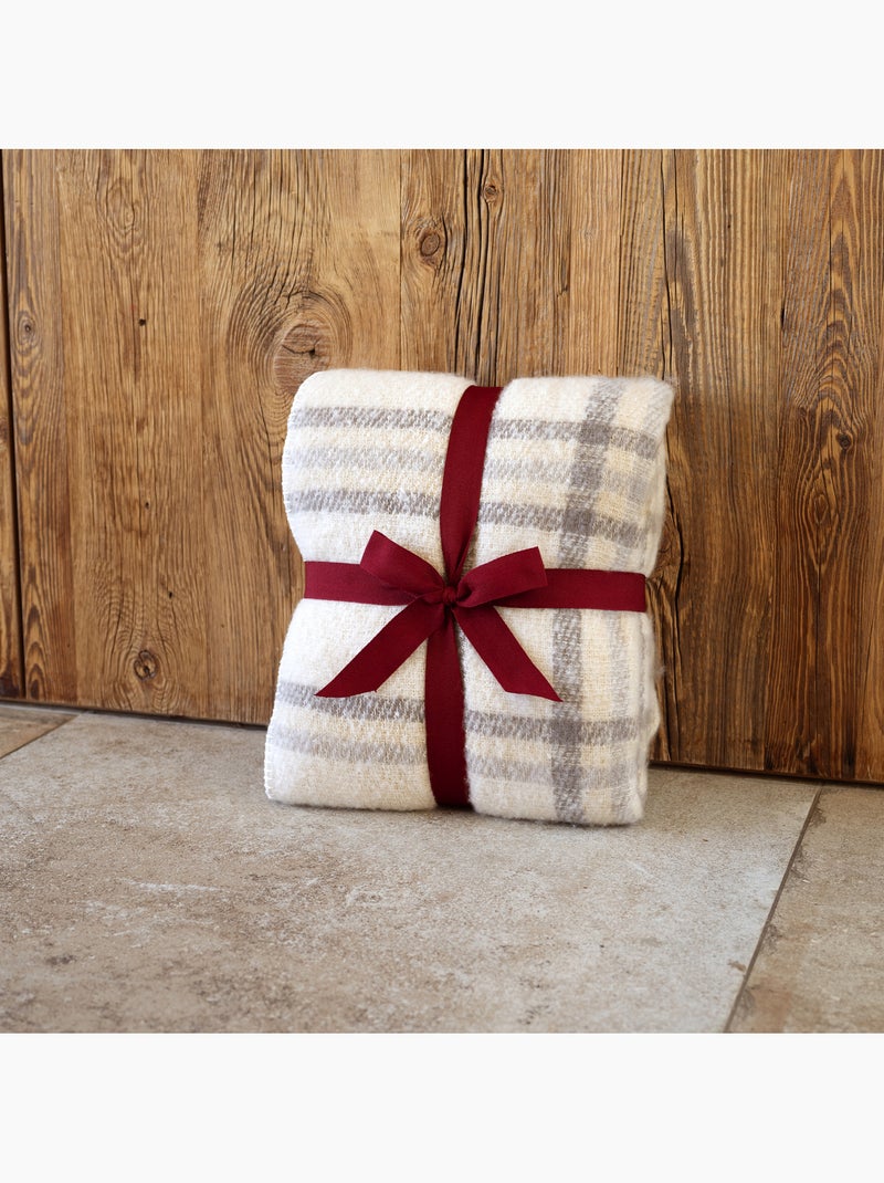 Plaid à carreaux  - Effet mohair avec dos sherpa Ecru - Kiabi