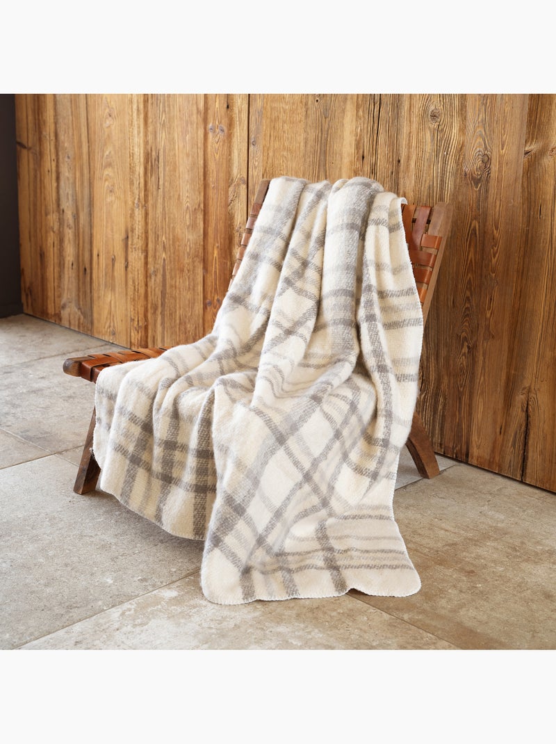 Plaid à carreaux  - Effet mohair avec dos sherpa Ecru - Kiabi