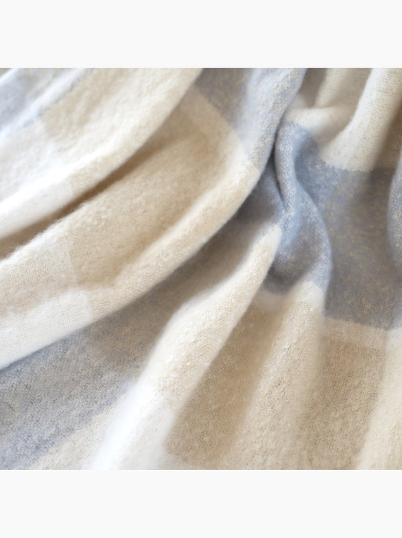 Plaid à carreaux aspect mohair avec franges Bleu - Kiabi