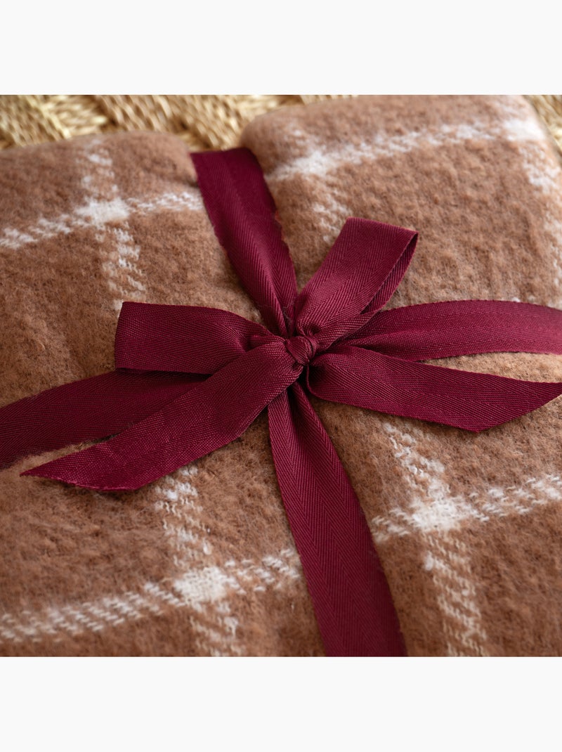 Plaid à carreaux aspect mohair avec franges Marron clair - Kiabi
