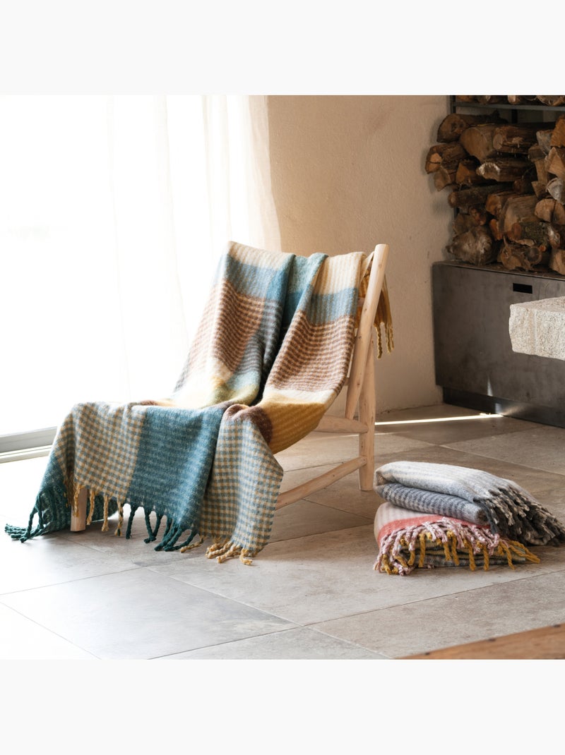 Plaid à carreaux aspect mohair doux Bleu paon - Kiabi