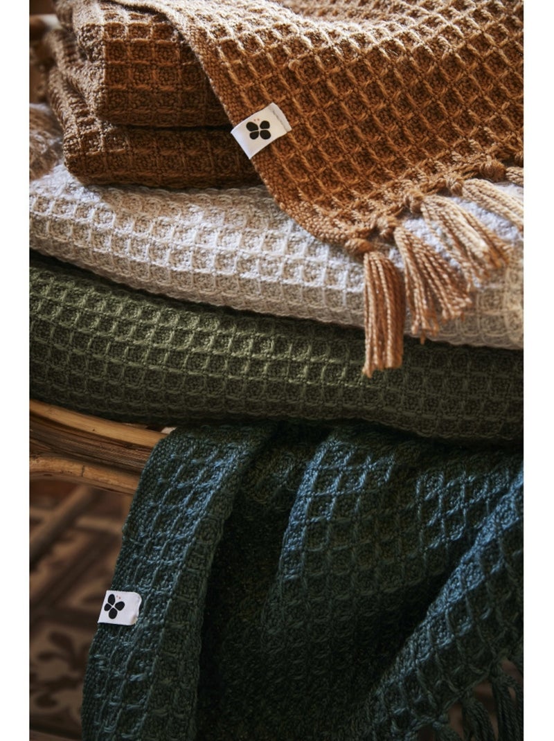 Plaid à frange - en fibres recyclées - doux et chaud — gabin Bleu foncé - Kiabi