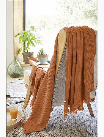 Plaid à franges – double gaze de coton – gaïa