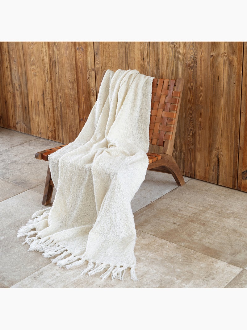 Plaid bouclette doux avec franges Ecru - Kiabi