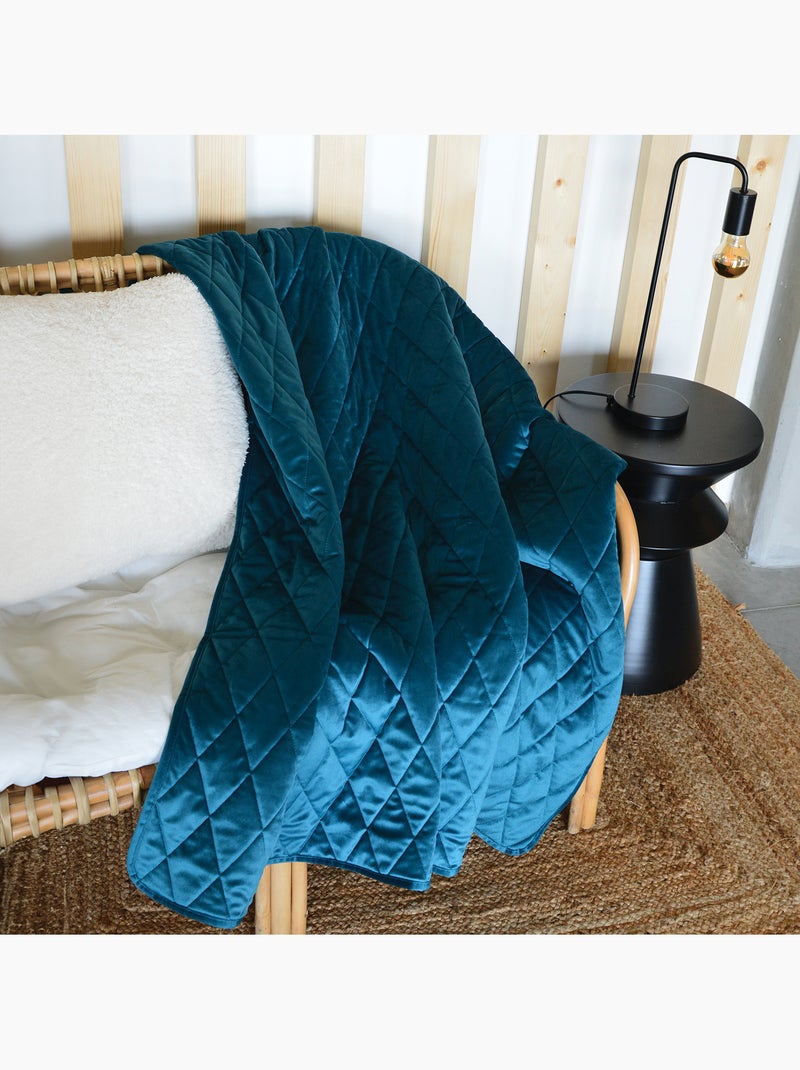 Plaid canapé en velours matelassé Bleu paon - Kiabi