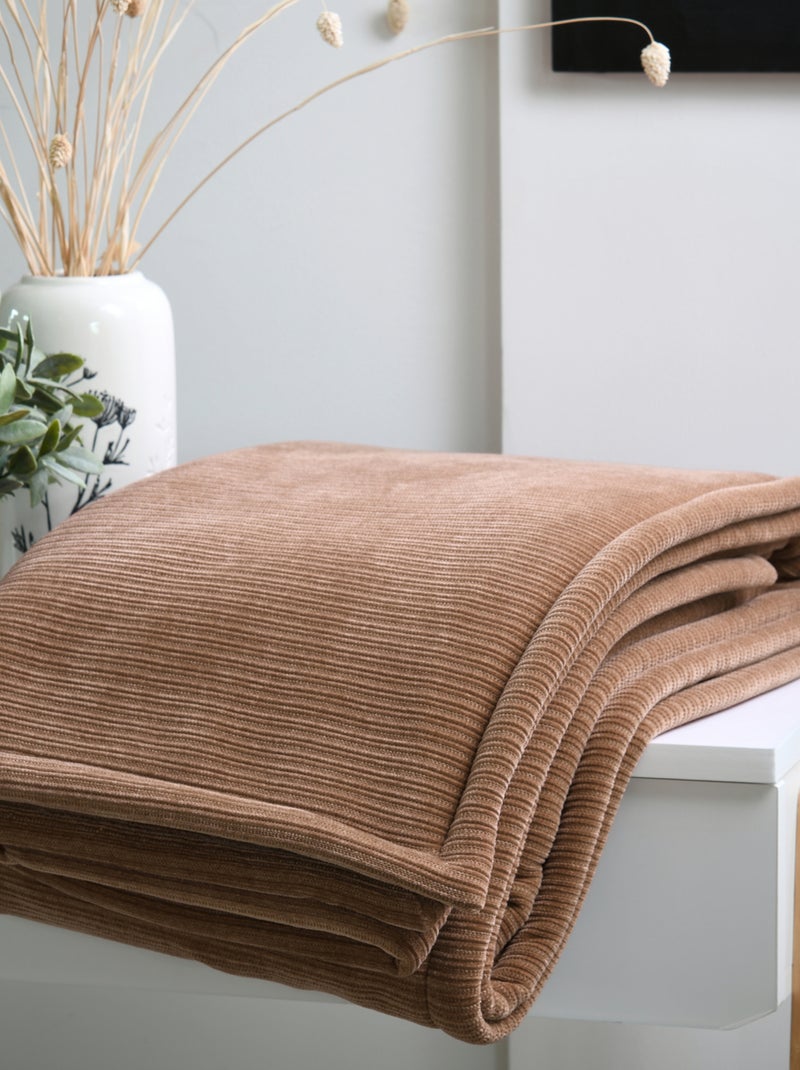 Plaid côtelé ultra doux Marron clair - Kiabi