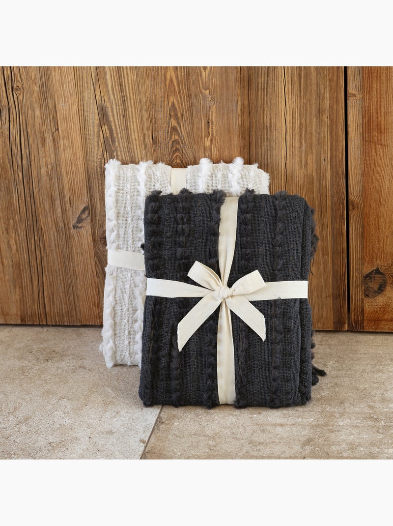Plaid en chenille texturée avec franges gris anthracite - Kiabi