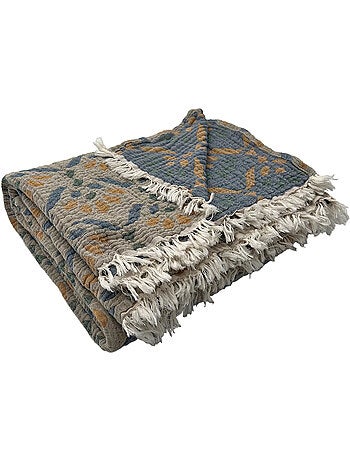 Plaid en gaze de coton lavée à motif végétal