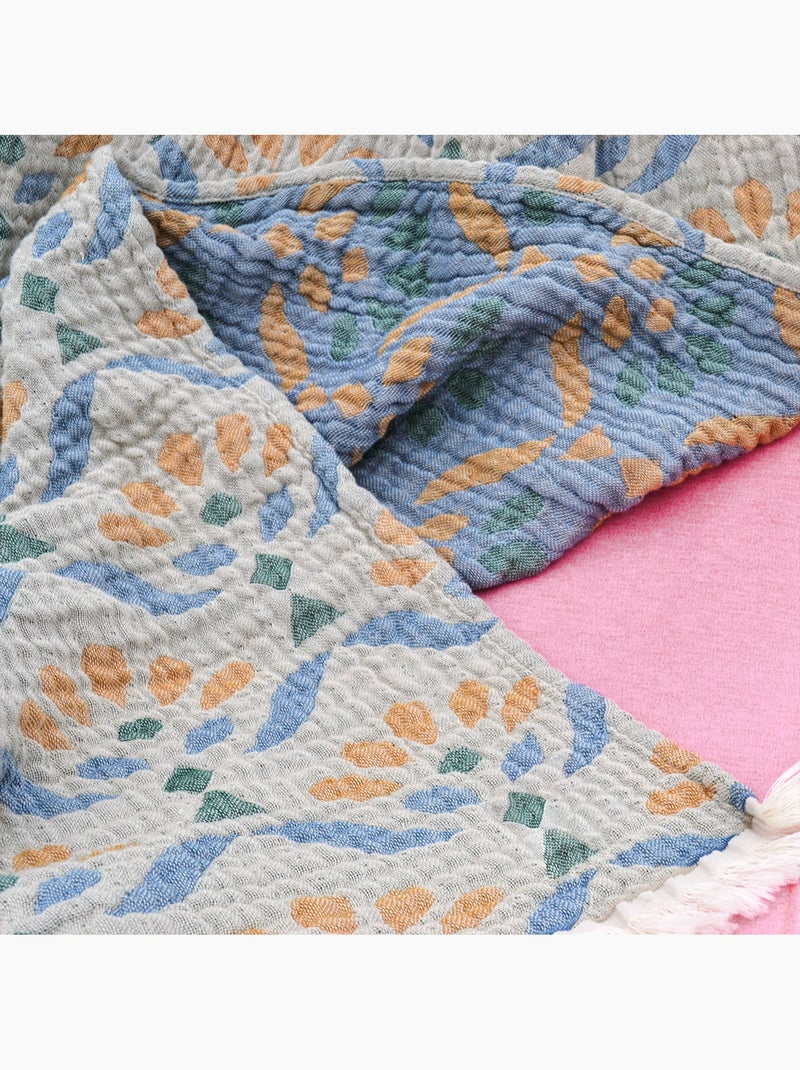 Plaid en gaze de coton lavée à motif végétal Vert Sauge - Kiabi