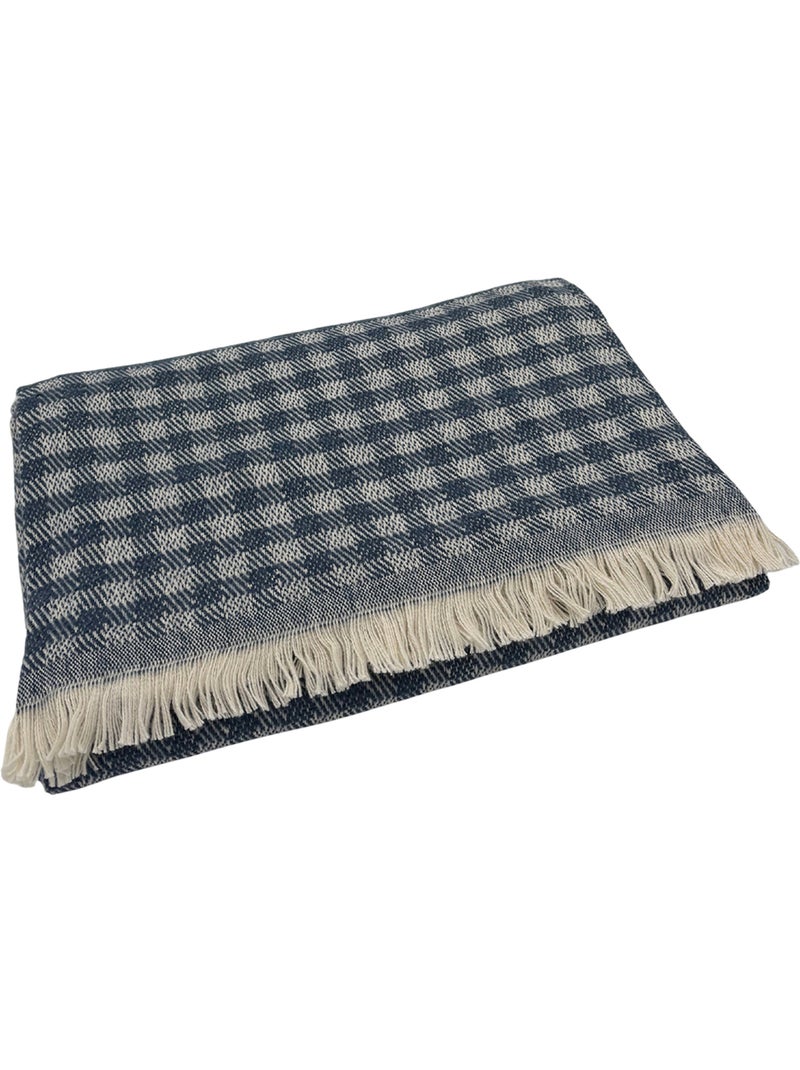 Plaid jacquard vichy en coton Bleu - Kiabi