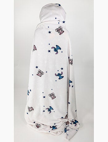 Plaid met Capuchon Flanel Disney Stitch & Angel 120x150cm – Sterren Lichtroze – 100% Polyester – Off