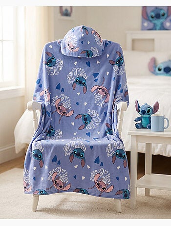 Plaid met Capuchon Flanel Disney Stitch & Angel 2 Cute 120x150cm – All-Over Blauw – 100% Polyester –