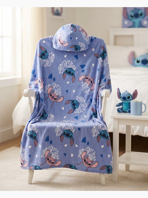 Plaid met Capuchon Flanel Disney Stitch & Angel 2 Cute 120x150cm – All-Over Blauw – 100% Polyester – - Kiabi