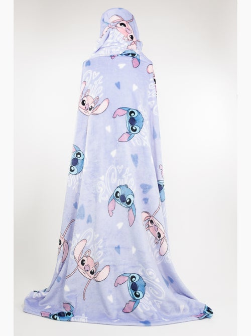 Plaid met Capuchon Flanel Disney Stitch & Angel 2 Cute 120x150cm – All-Over Blauw – 100% Polyester – - Kiabi