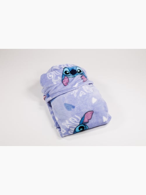 Plaid met Capuchon Flanel Disney Stitch & Angel 2 Cute 120x150cm – All-Over Blauw – 100% Polyester – - Kiabi