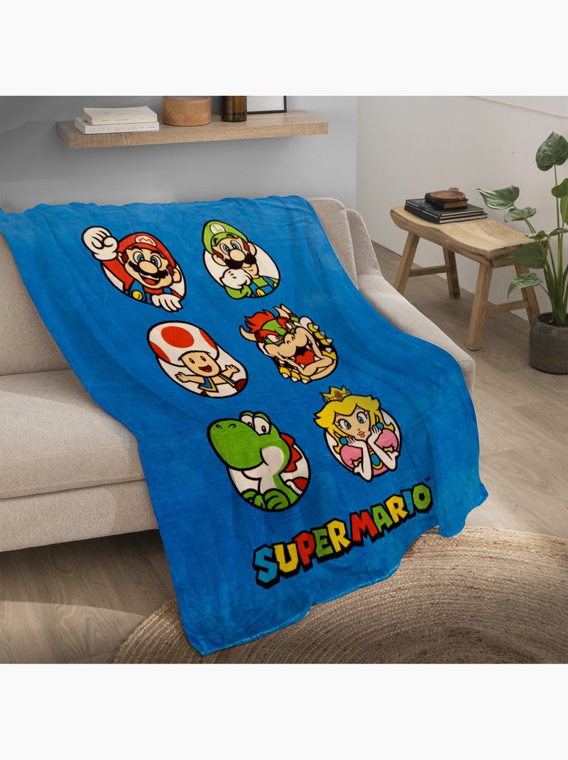 Plaid polaire imprimé toucher doux, super mario players Bleu - Kiabi